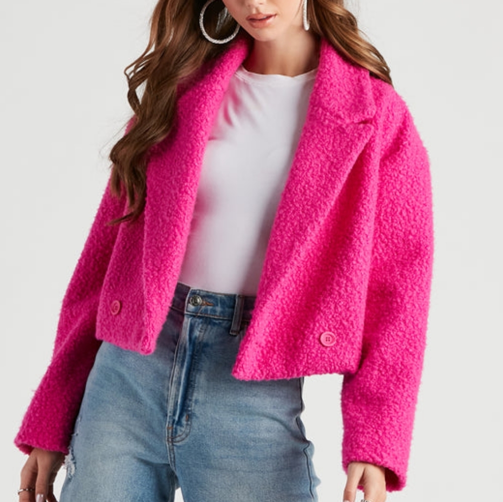 Hers & Mine Pink Teddy Jacket Cropped Plush